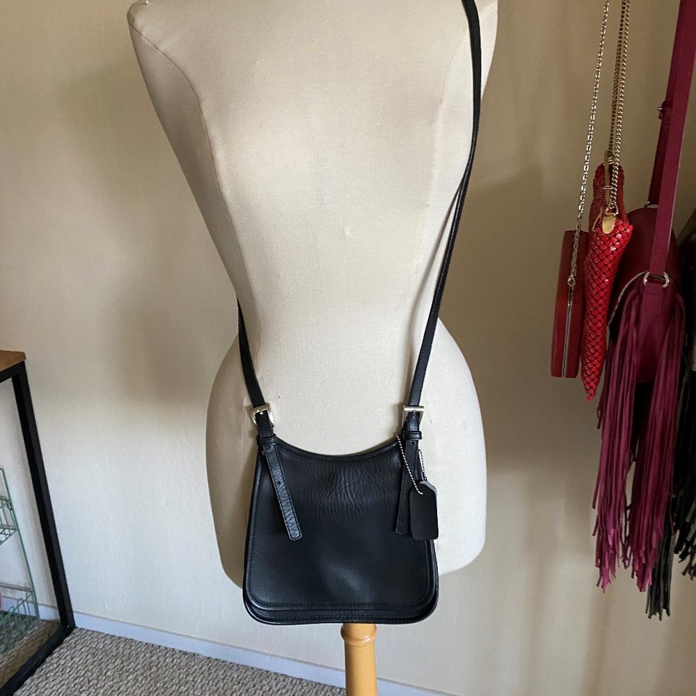Vintage Black Leather Cross-Body Bag